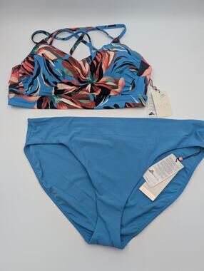 CALIA Women's Strappy Back Ruched Support Bikini Swim Top & Bottom Swimsuit XXL